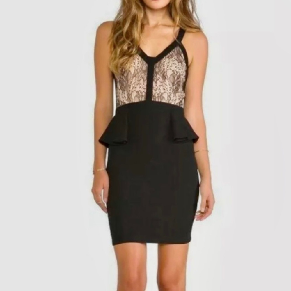 Heartloom Madelyn Black Cocktail Lacy Peplum Dress